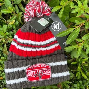 Tampa Bay Buccaneers NFL '47 Brand Hone Patch Red Cuff Knit Hat Beanie Gray Red